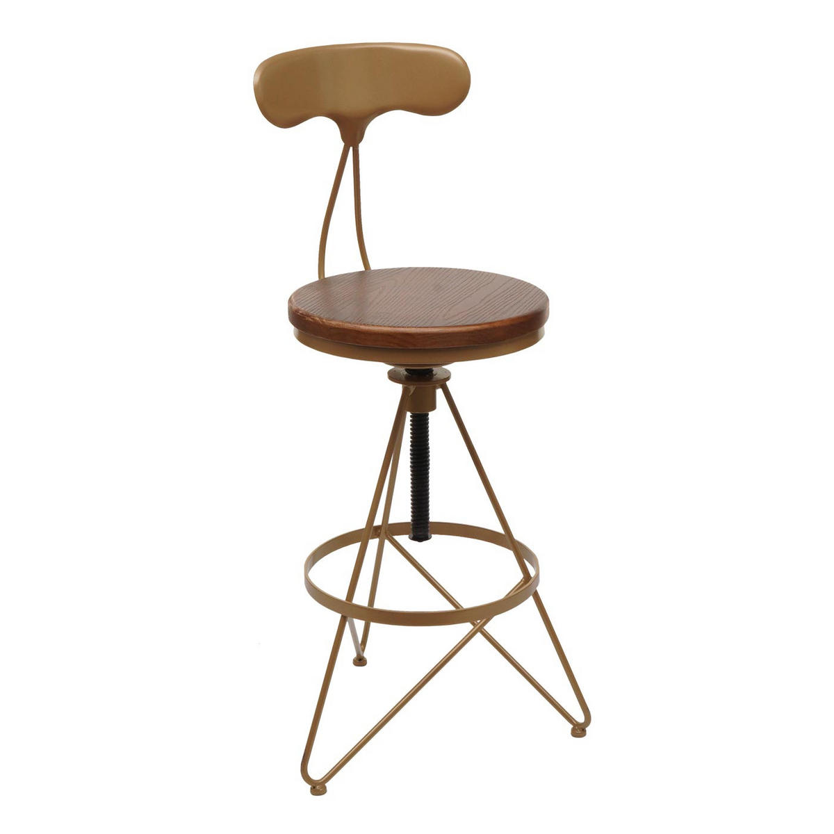 BARHOCKER 2er-Set mit Lehne Sitzhöhe 64-83cm höhenverstellbar drehbar Fußablage Metall Holz Braun Gestell gold - Goldfarben, Holz/Metall (41/113/41cm) - PROREGAL