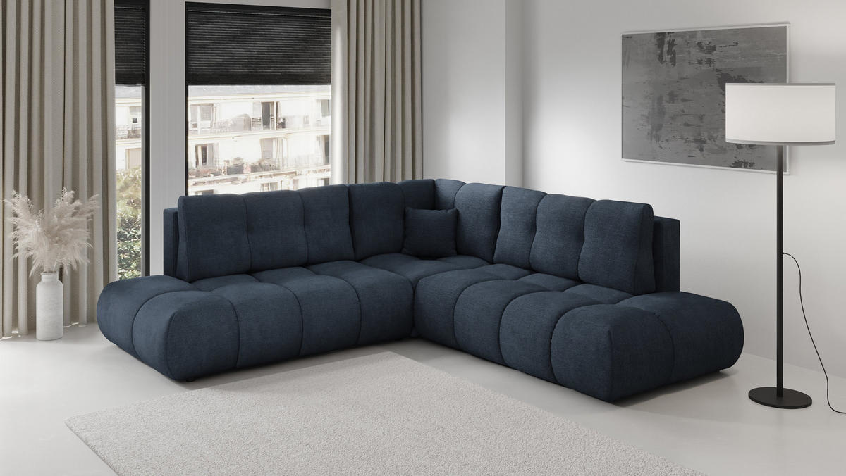 ECKSOFA DUCA II L-S Dunkelblau Chenille mit Schlaffunktion - Dunkelblau, Holz (266.5/266.5cm) - MASSENO
