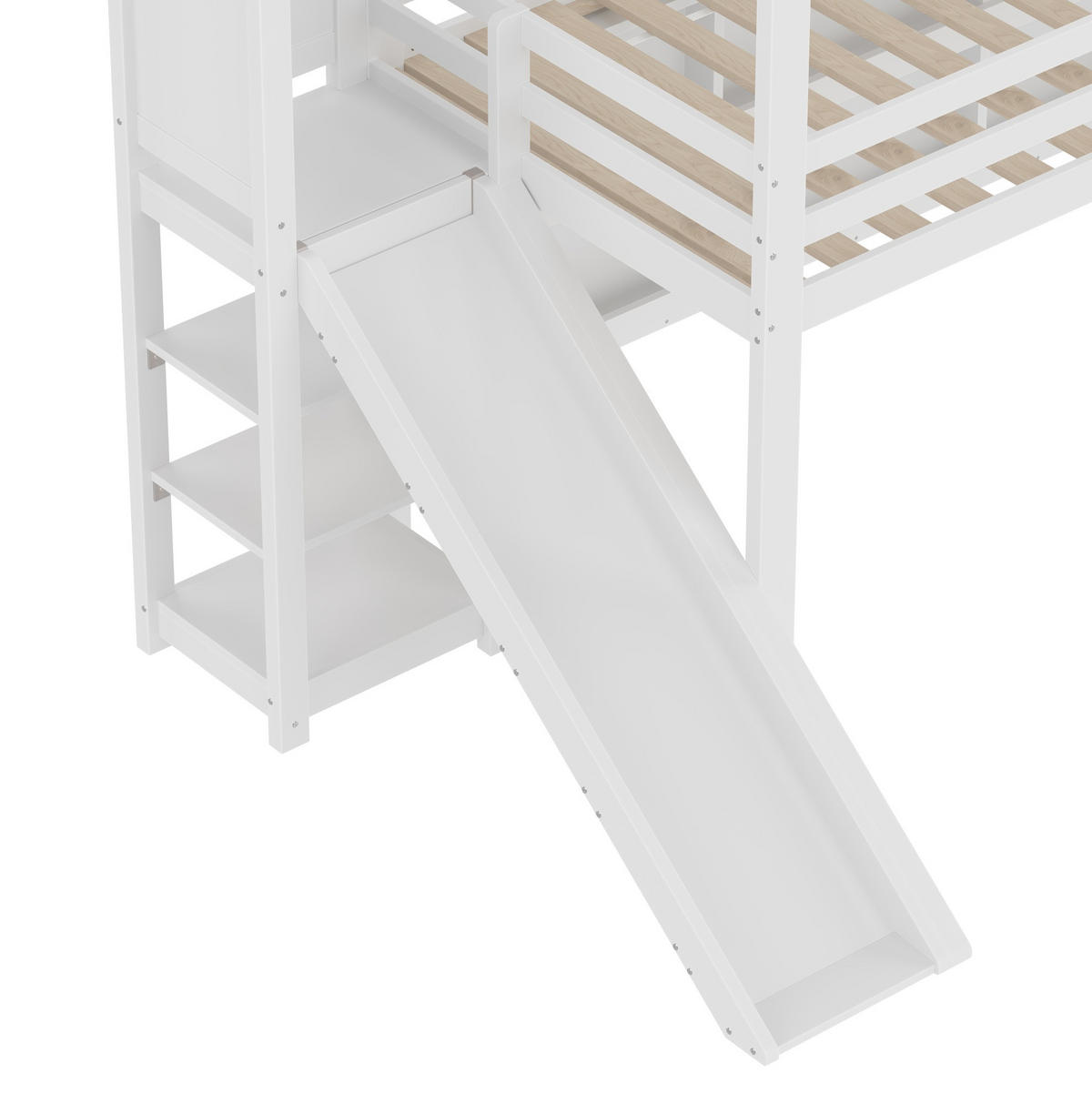 HOCHBETT aus Kiefer 90x200 cm Weiß mit LED-Leiste, Rutsche, Regalen und Hausform - Weiß, Holz (90/200cm) - Modfu