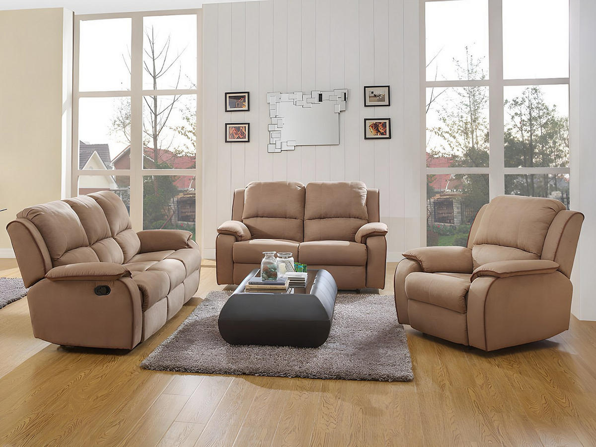 COUCHGARNITUR mit Sessel - 6 Personen - Stoff, Stoff - Taupe - HERNANI - Taupe, Textil (210/99/96cm) - Vente-Unique