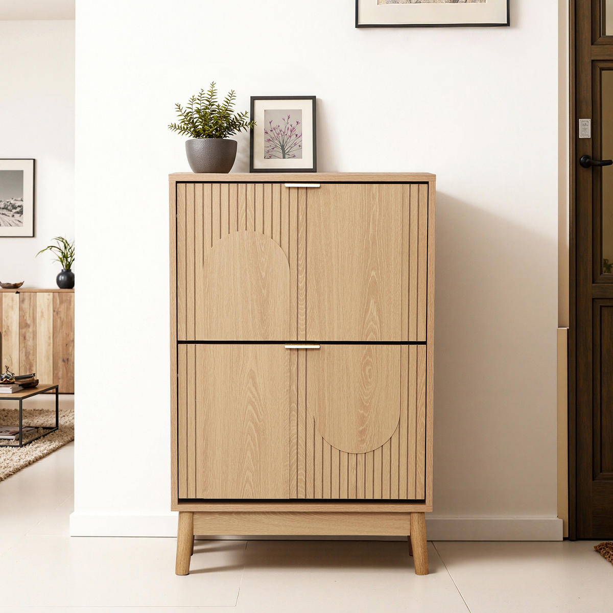 SCHUHSCHRANK | B60 x T24 x H92 cm - Eichefarben, Holzwerkstoff (60/92/23.5cm) - Hometopia