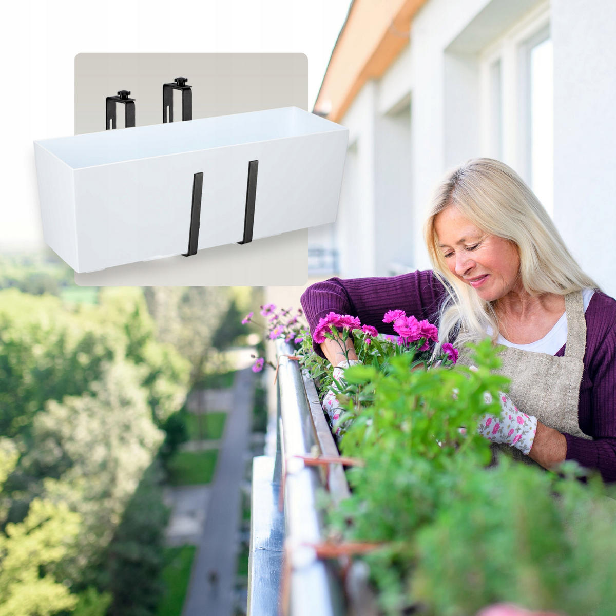 BALKONKASTEN mit Henkel 56 cm Weiß - Weiß, Kunststoff - KADAX