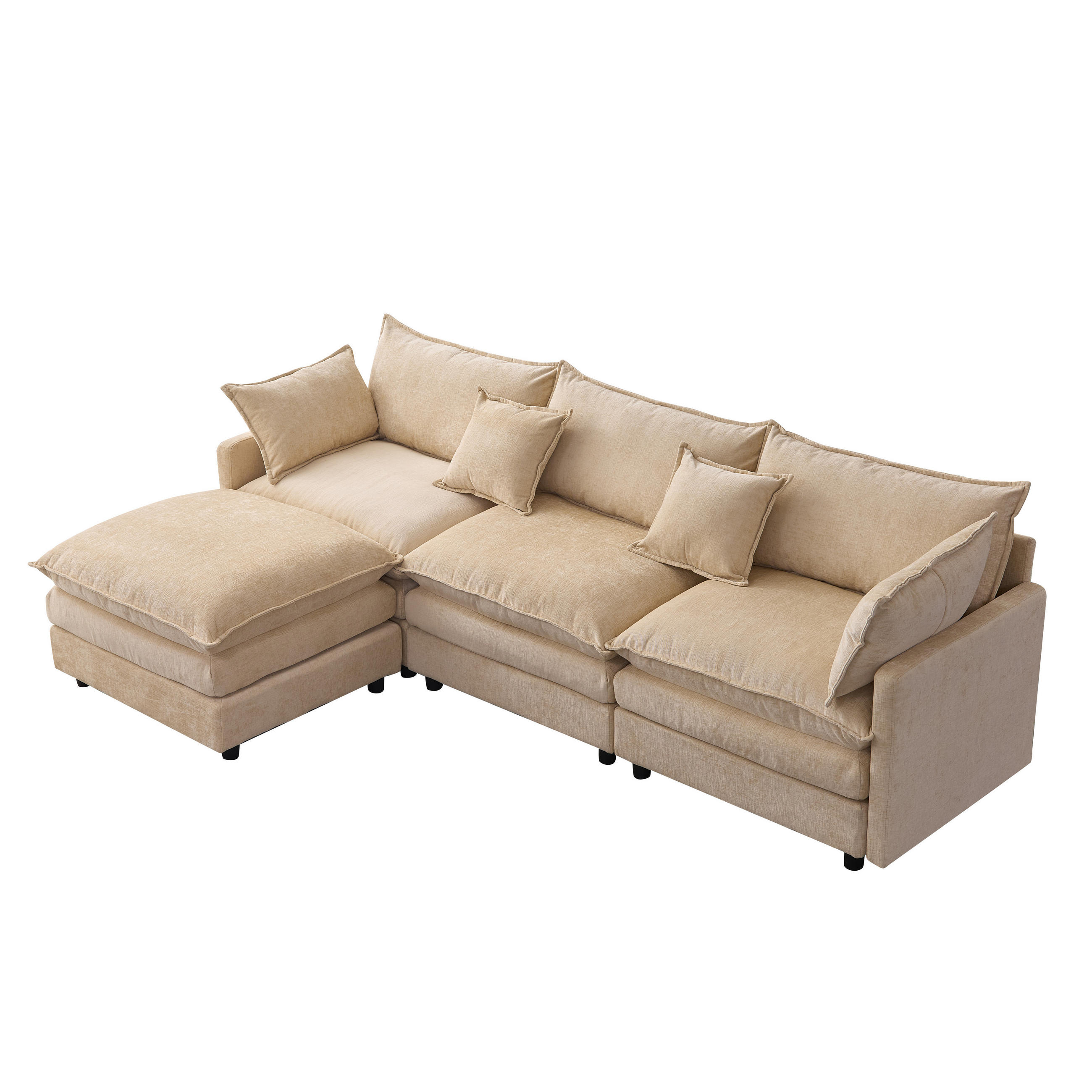 ECKSOFA DE-35232 mit Hocker Hellbraun - Hellbraun, Holzwerkstoff (154/267cm) - ComfortXL