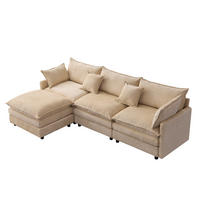 ECKSOFA DE-35232 mit Hocker Hellbraun - Hellbraun, Holzwerkstoff (154/267cm) - ComfortXL