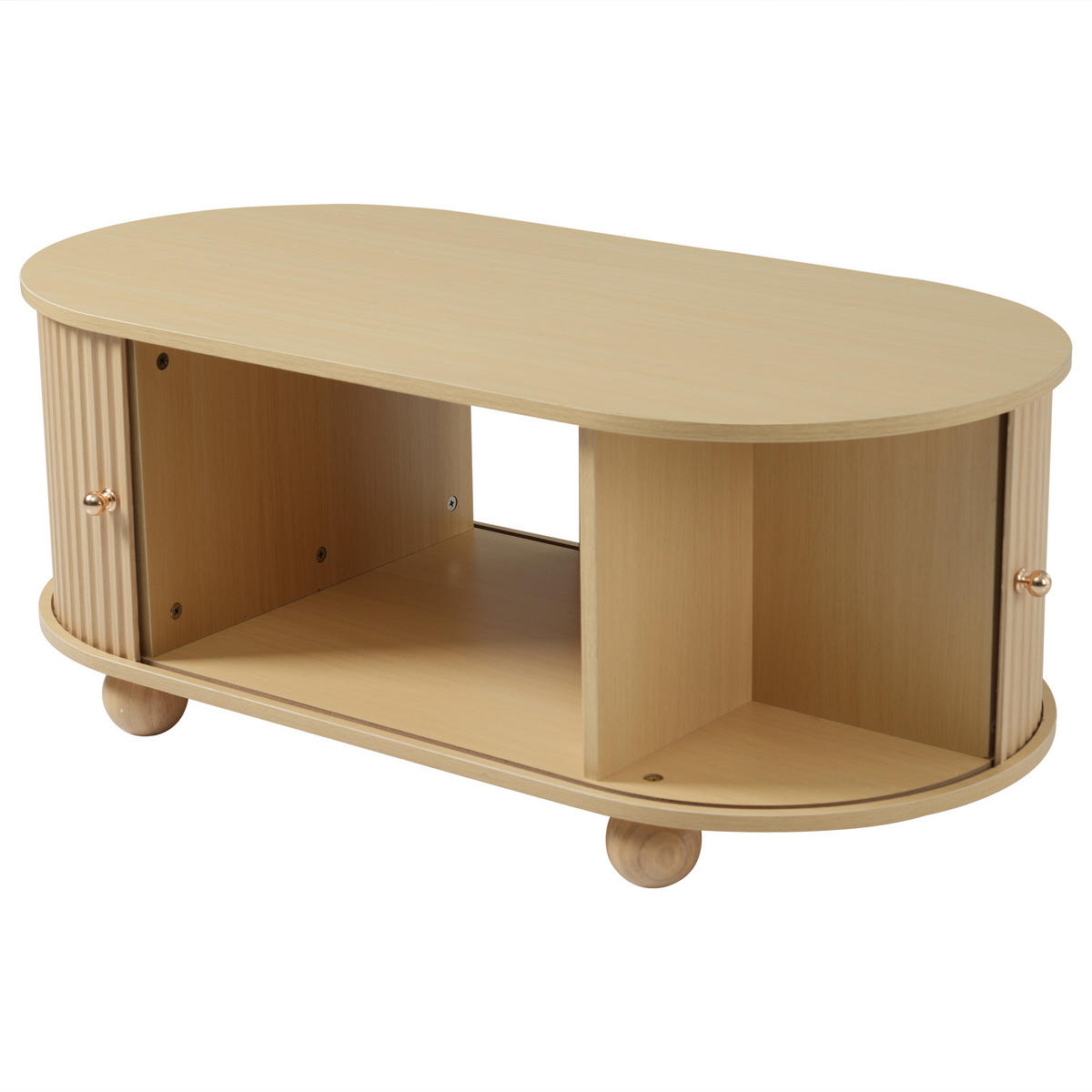 COUCHTISCH Oval Stauraum Schiebetüren Holzfarben Multifunktion - Naturfarben, Holzwerkstoff (100/50/40cm) - FLIEKS