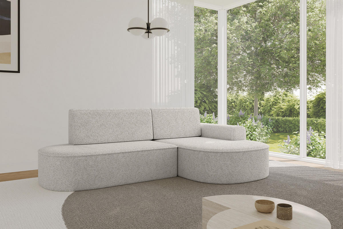 ECKSOFA mit Schlaffunktion und Bettkasten Ottomane Rechts MARI-L1-S - 283x167x85 cm Hellgrau Tissu - Hellgrau/Schwarz, Holzwerkstoff/Kunststoff (167/283cm) - ALTDECOR