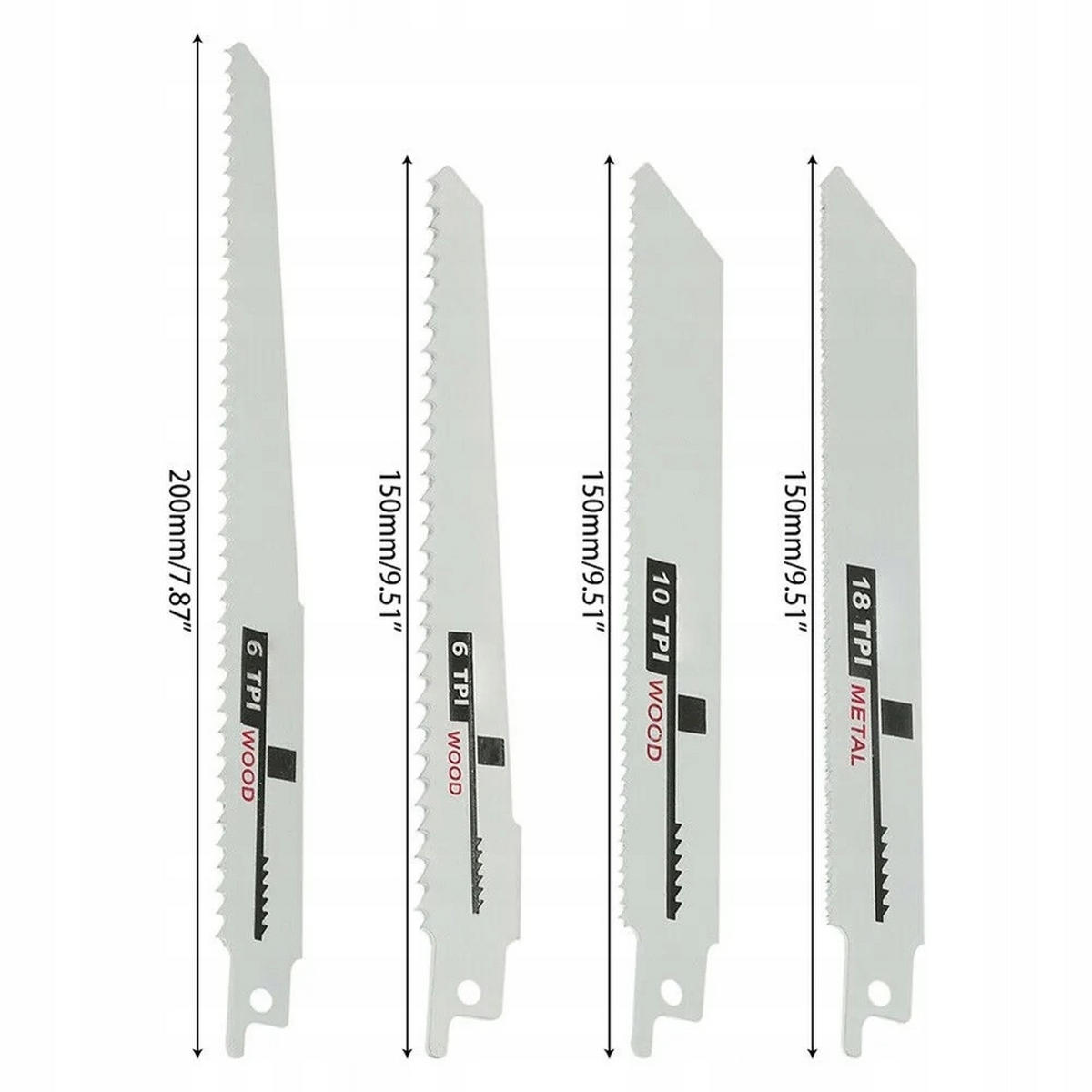 SÄBELSÄGEBLATT Universal 4-tlg. Set, 3x 150 mm 1x 200 mm, 19 mm, 6/10/18 TPI, Holz/Metall/PVC - Multicolor, Kunststoff/Metall (10/10/10cm)