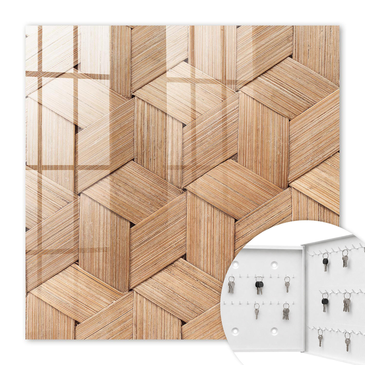 SCHLÜSSELBOX Weiß 30x30 cm – Türöffnung nach rechts - Die Geometrie der Natur - Braun, Metall (30/30/5cm) - TULUP