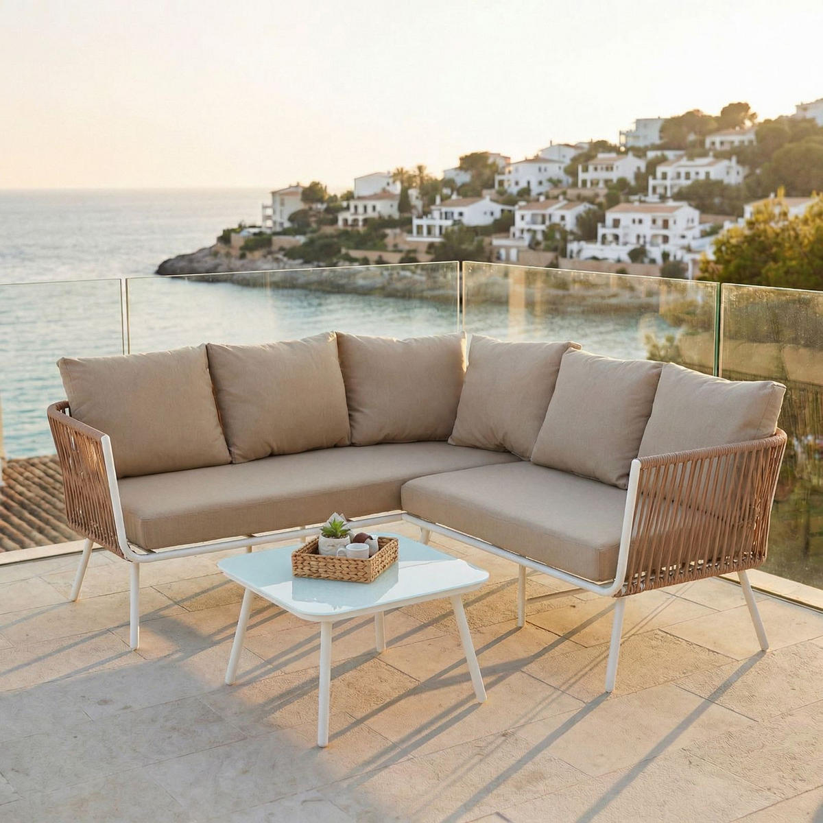 GARTENLOUNGE JAKARTA 3ER SET BEIGE, WEISS - Beige, Metall - IDIMEX