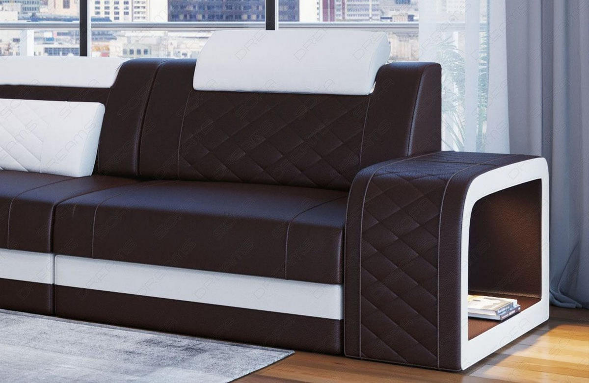 ECKSOFA Sofa Berlin Dunkelbraun Weiß Echtleder - Dunkelbraun, Leder (308/198cm)