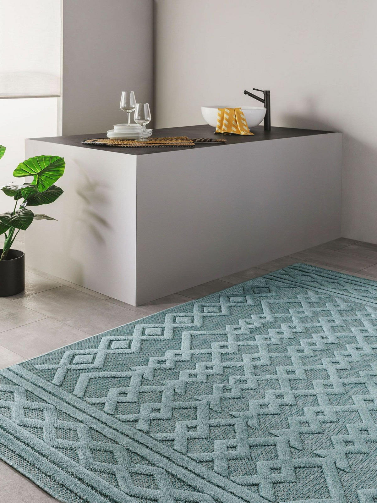 OUTDOORTEPPICH Bonte Türkis 160x230 cm - Türkis, Textil (160/1cm) - KUNSTLOFT