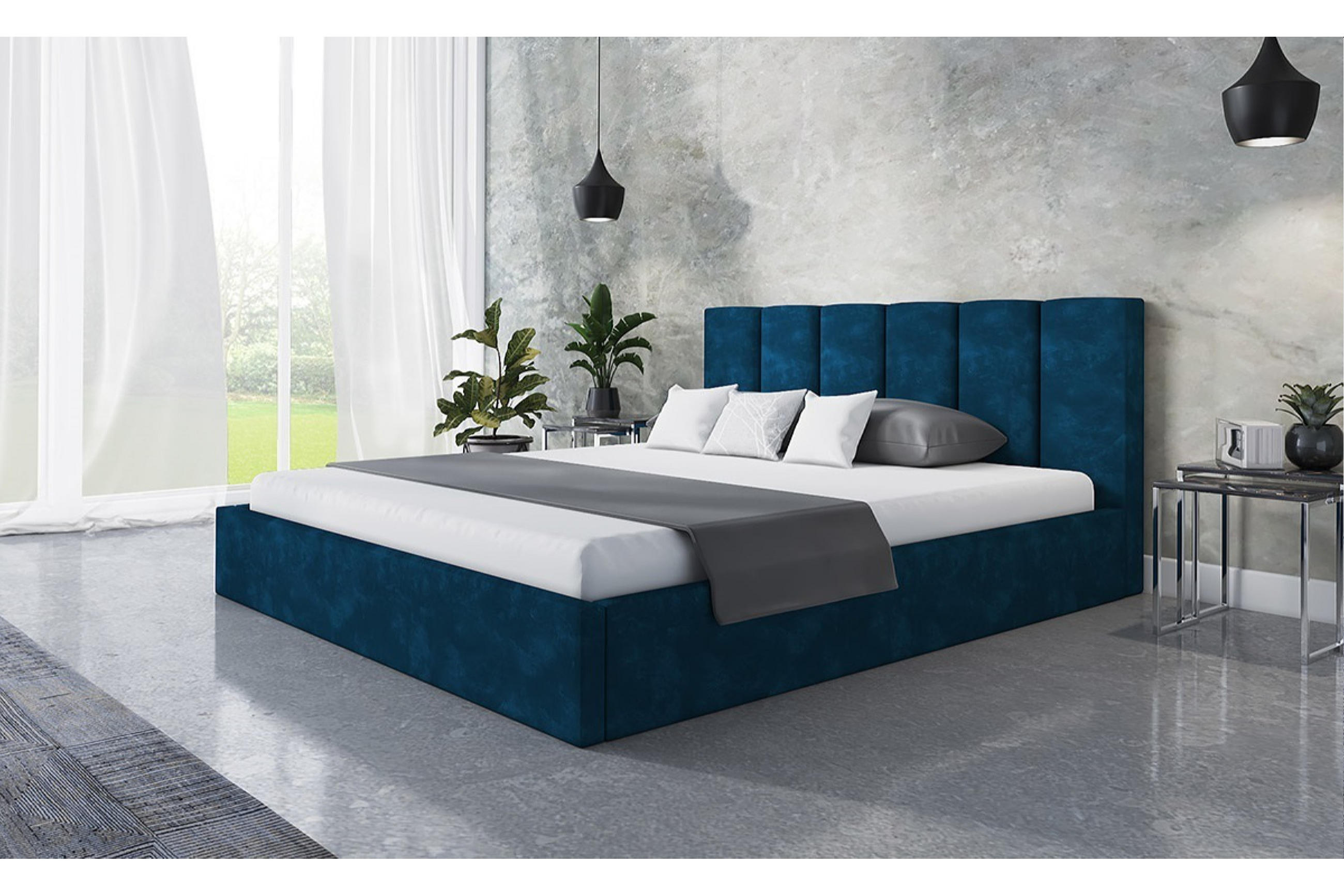 POLSTERBETT TOKIO SLIM, 140 x 200 cm mit Bettkasten und Lattenrost aus Holz, Farbe: Dunkelblau, Velourestoff - Dunkelblau, Holz/Kunststoff (140/200cm) - Alpi-Möbel