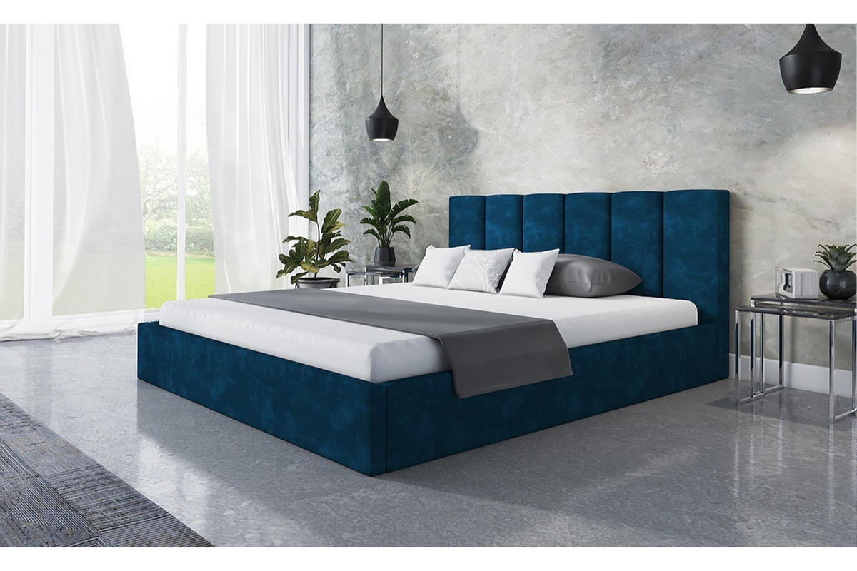 POLSTERBETT TOKIO SLIM, 120 x 200 cm mit Bettkasten und Lattenrost aus Holz, Farbe: Dunkelblau, Velourestoff - Dunkelblau, Holz/Kunststoff (120/200cm) - Alpi-Möbel