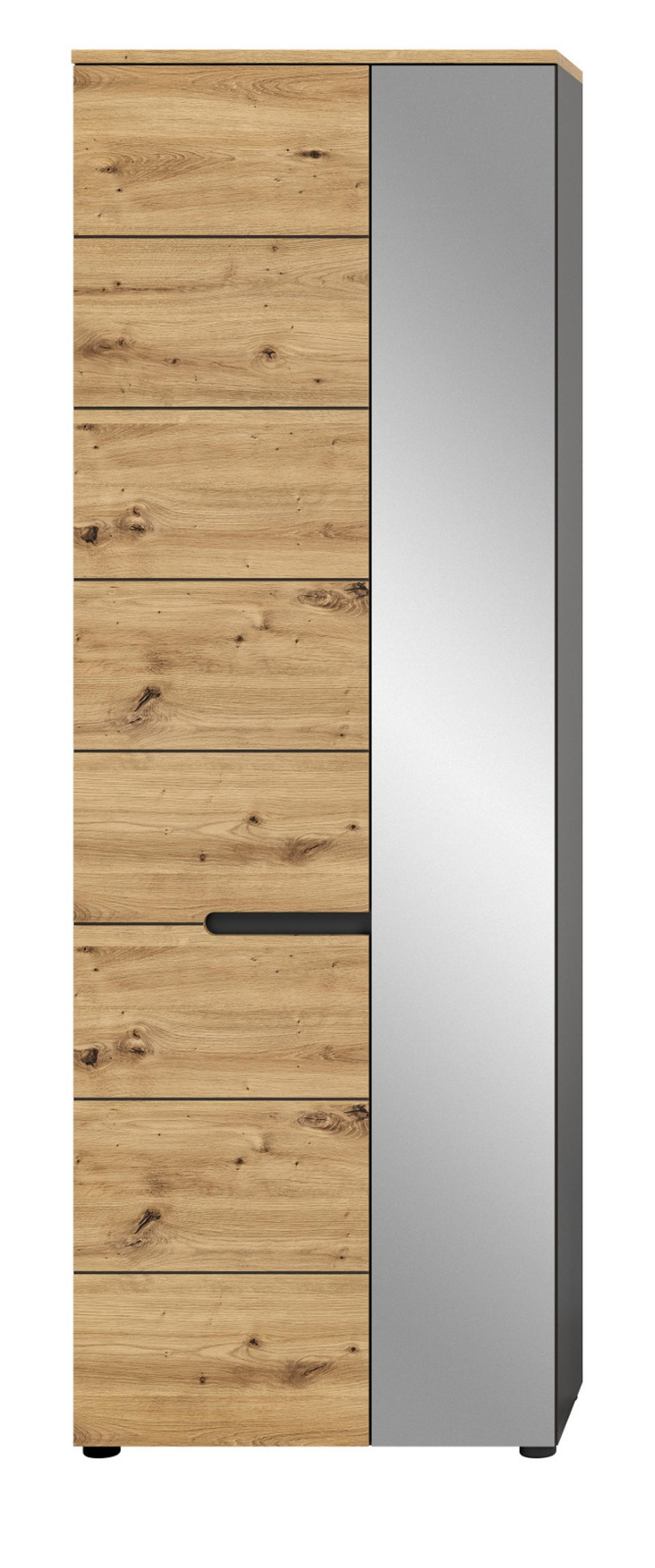 GARDEROBENSCHRANK Schuhschrank Eiche Artisan grau 65 cm mit Soft-Close - Schwarz/Eiche Artisan, Glas/Holz (65/190/37cm) - Inn.Furn
