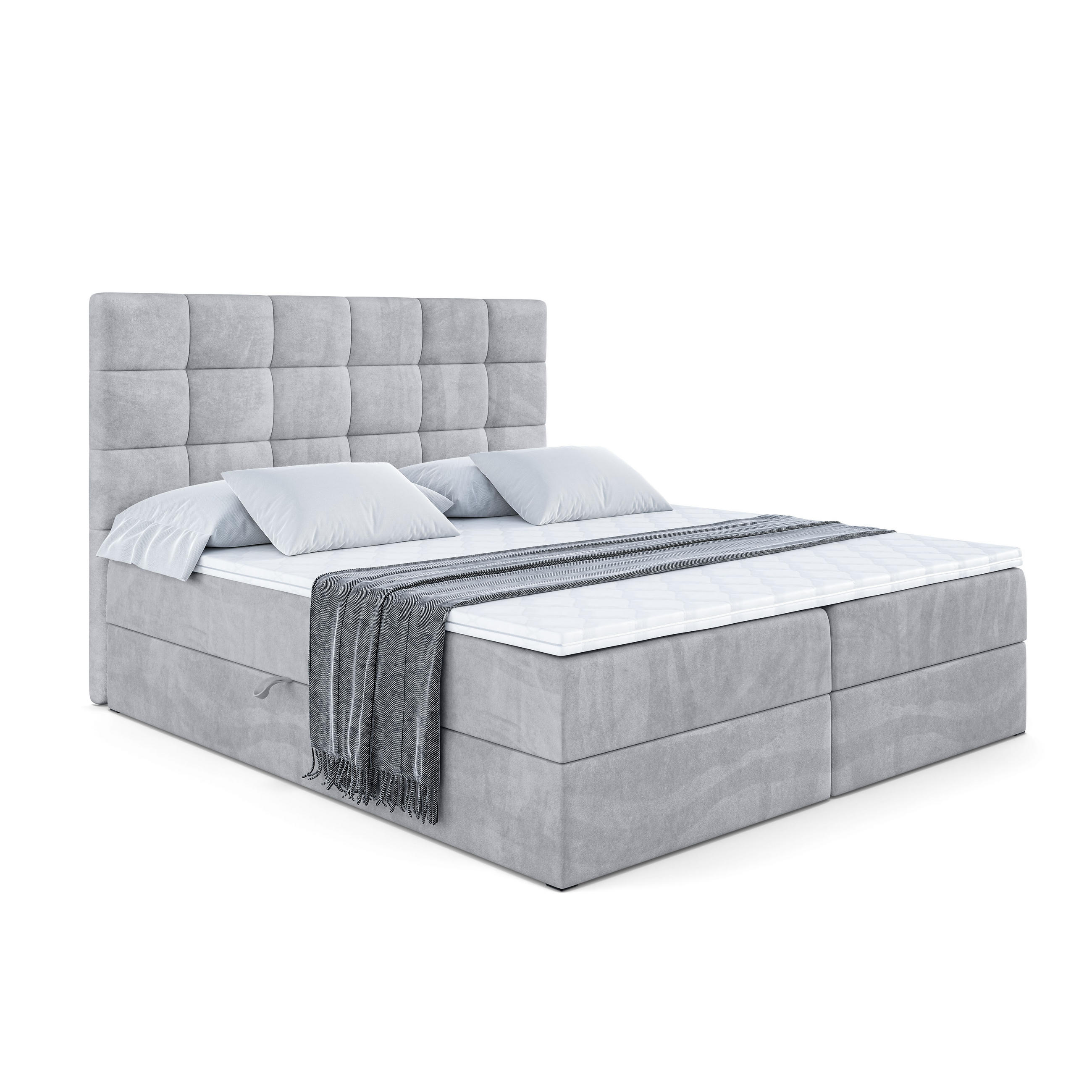 BOXBETT mit H3-Matratze und Lattenrost - BRUGO - 180x200 Hellgrau - Hellgrau, Holzwerkstoff (180/200cm) - ALTDECOR