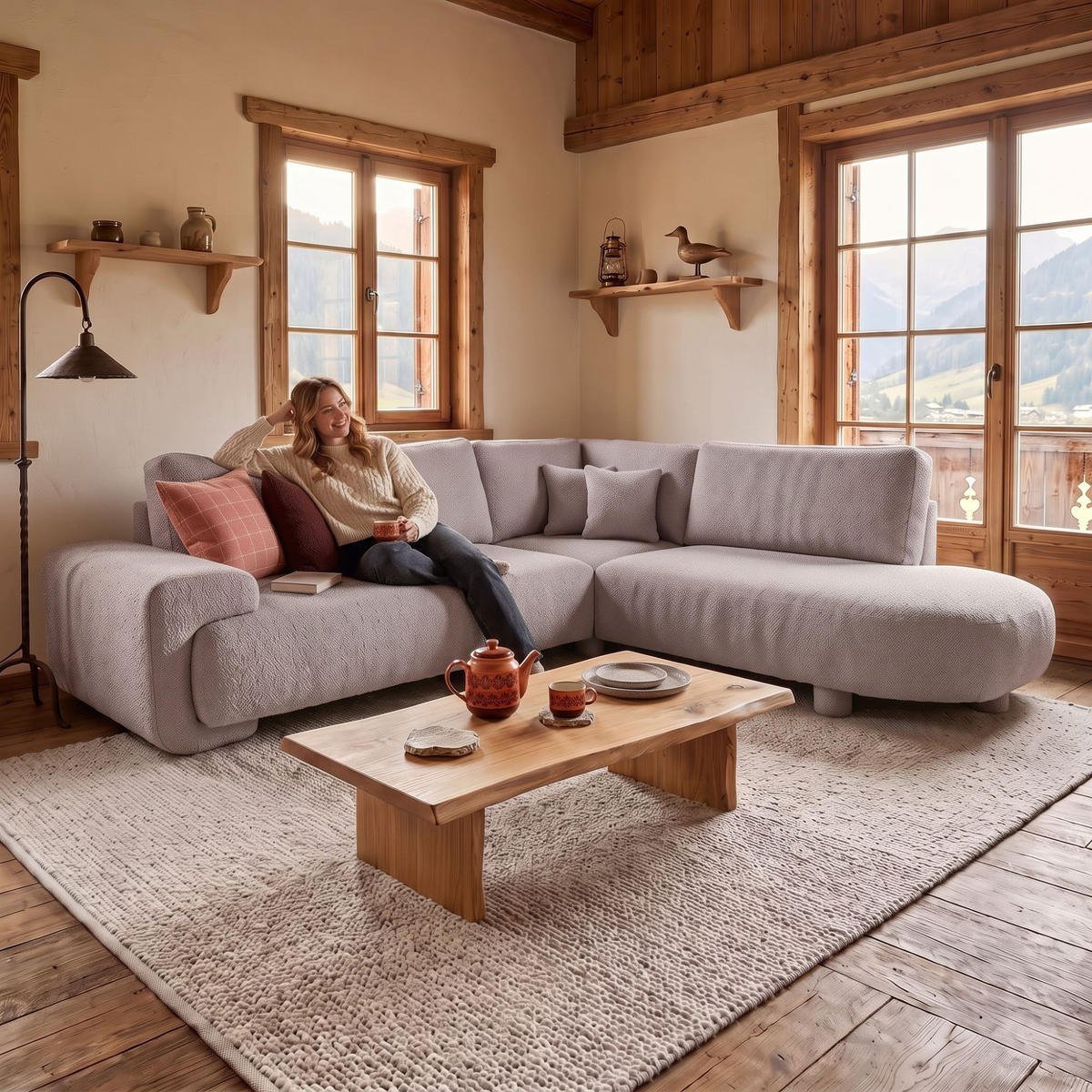 4-SITZER Ecksofa MIRABEL L Rechts 255x285 cm Bouclé Mauve - Mauve, Holz/Kunststoff (255/285cm) - Muffo