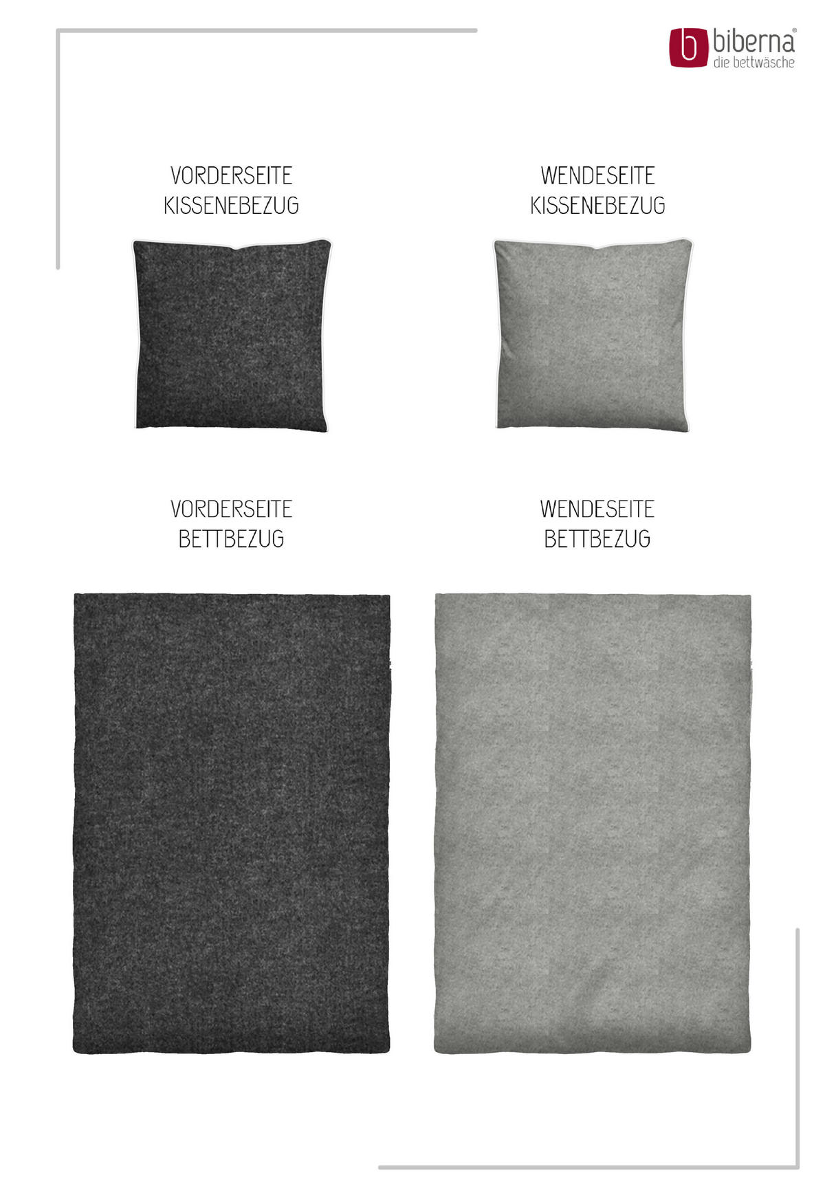 BETTWÄSCHE-GARNITUR Premium Biber Melange UNI titanium, 155x200 cm + 80x80 cm - Titanfarben, Textil (155/200cm) - biberna