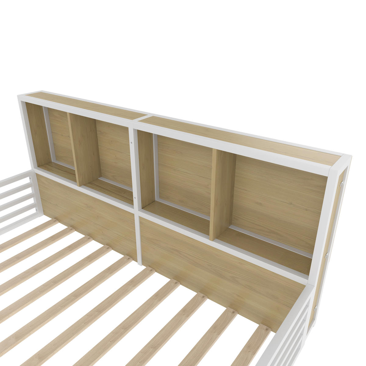 ZAUNBETT 140x200cm Weiß Metall Daybett Bettseite Staufach - Weiß, Holz (140/200cm) - FLIEKS