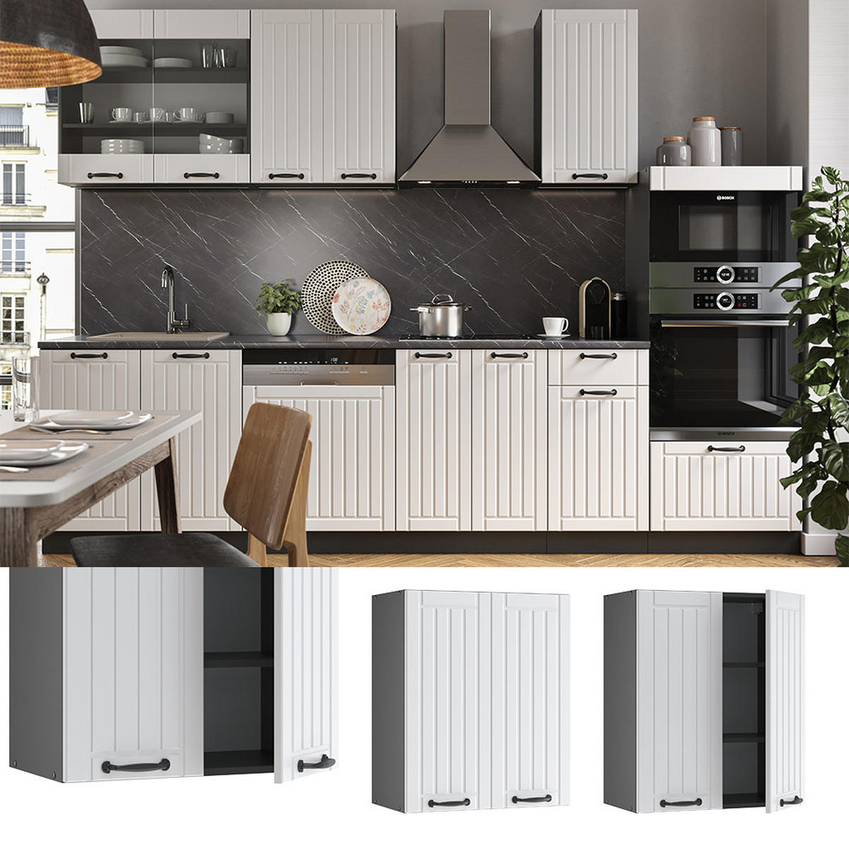 HÄNGESCHRANK Fame-Line Weiß Landhaus 60 cm - Anthrazit/Weiß, Holzwerkstoff (60/72/34.1cm) - Vicco