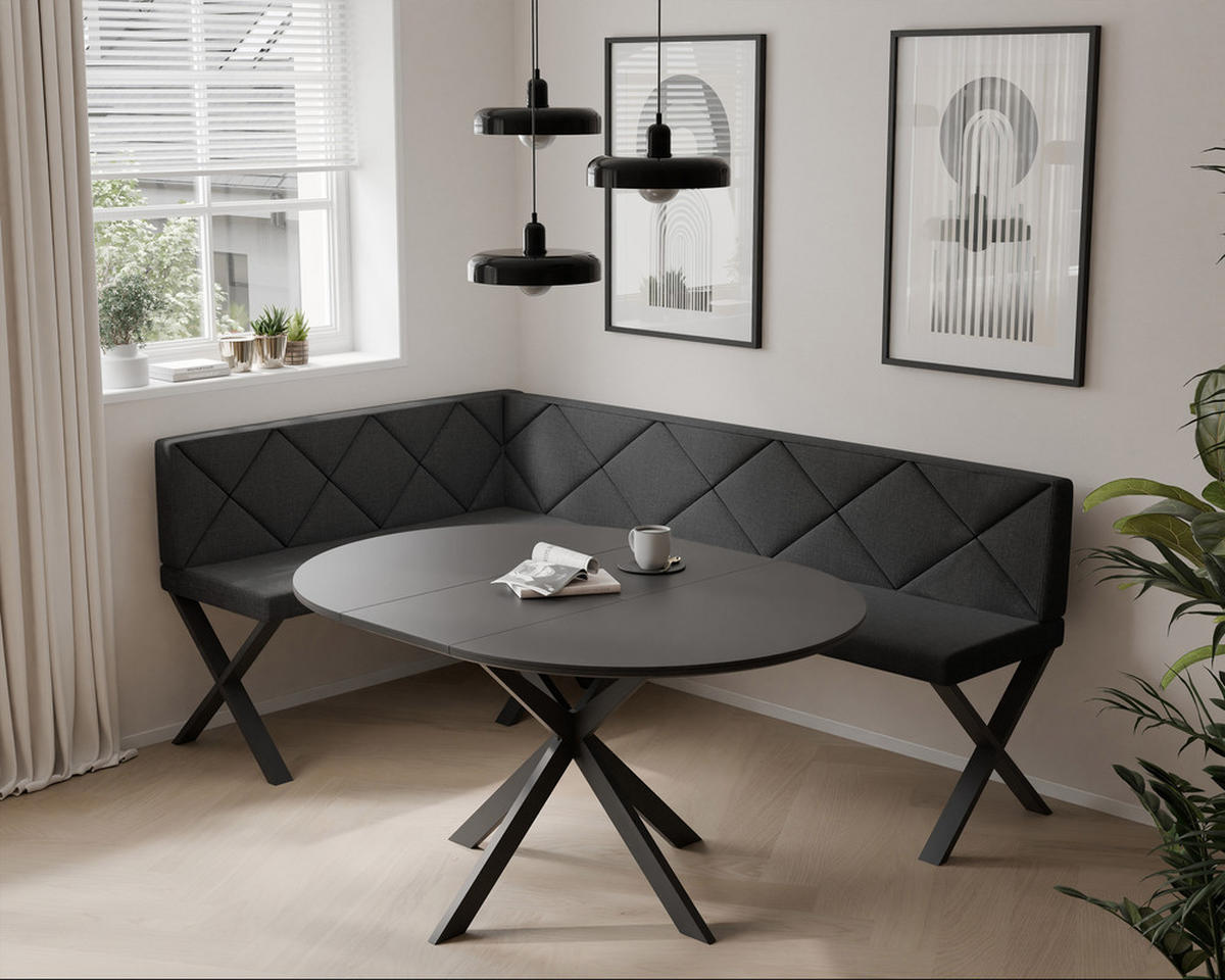 ECKBANK links VERO X Webstoff gesteppt, 142/196 cm Anthrazit - Anthrazit, Textil/Metall (142/196cm) - Idohome