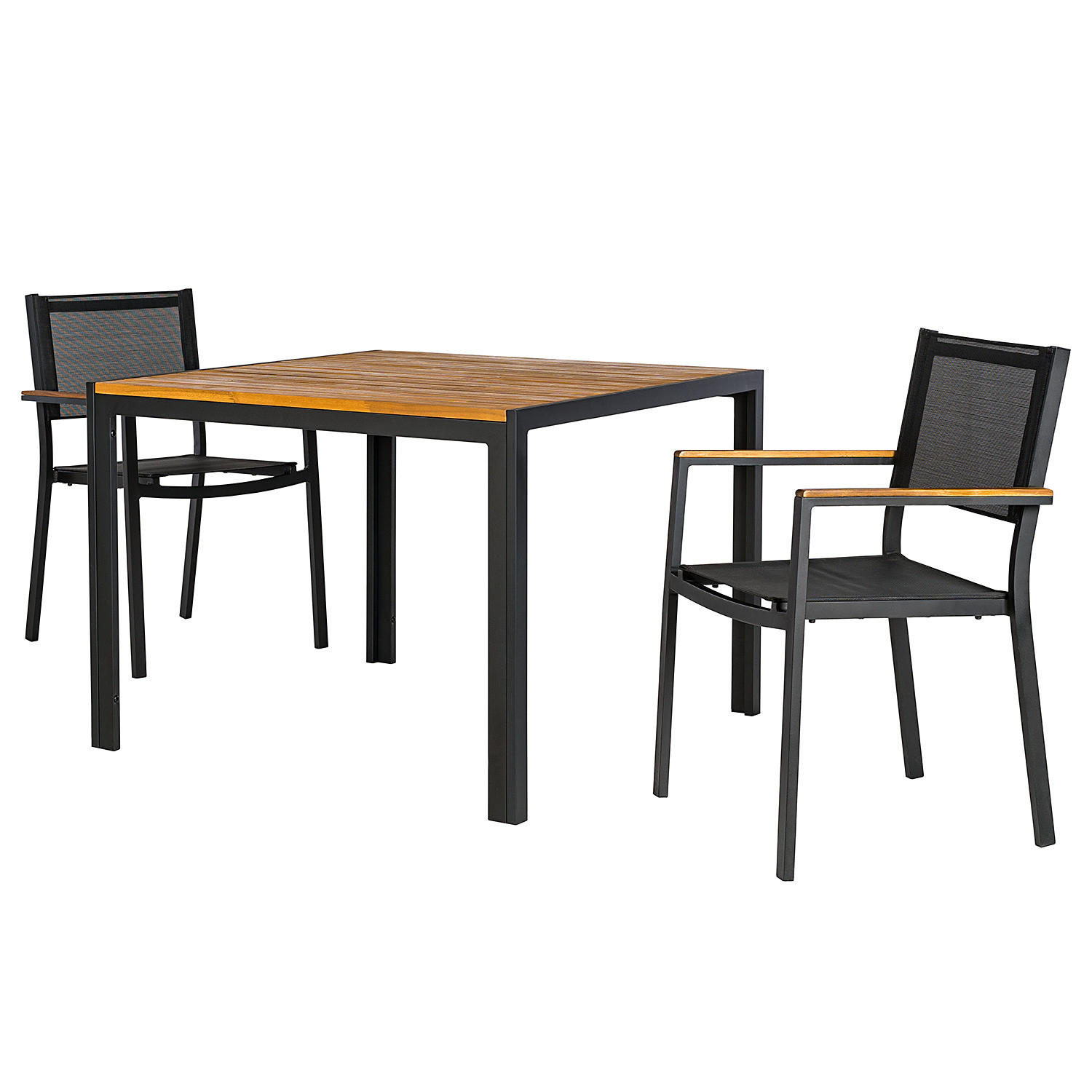 GARTENESSGRUPPE - Akazie massiv / Aluminium - Braun / Schwarz - 3-teilig - Schwarz/Braun, Holz/Textil - home24