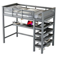 HOCHBETT aus Kiefernholz und MDF 90x200 cm Grau mit Schreibtisch und Ablagefächern - Grau, Holzwerkstoff (90/200cm) - IVMEU