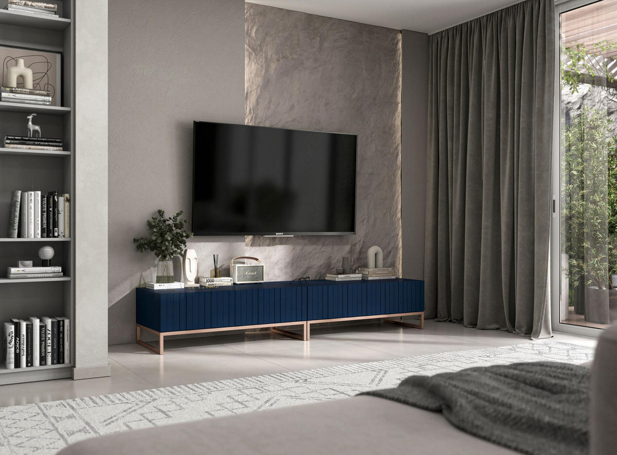 TV-LOWBOARD 2-er Set Elpis Marineblau Matt Glamour 110 cm - Blau/Kupferfarben, Holzwerkstoff/Metall (220/39/54cm) - Meble Lindner