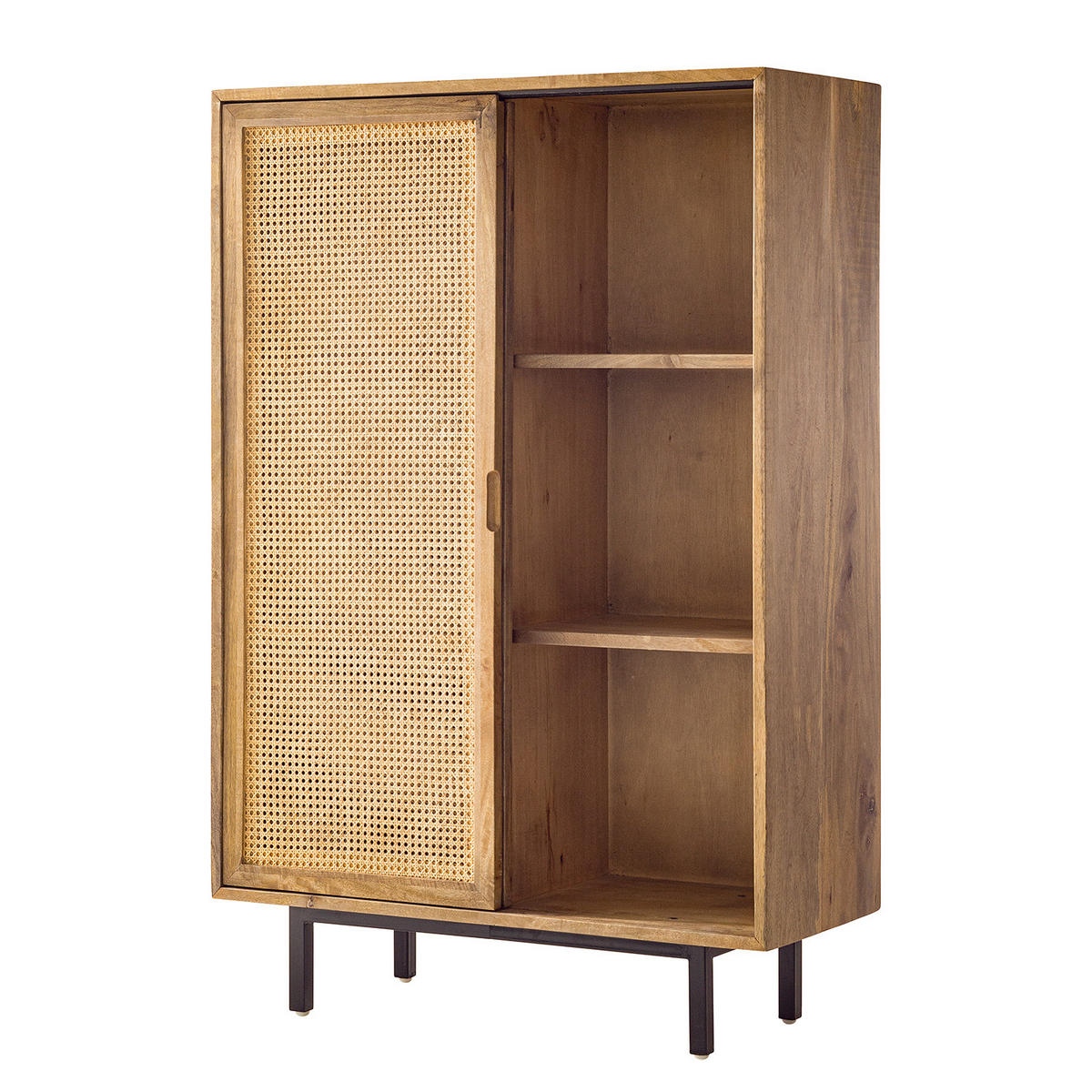 HIGHBOARD - Mango massiv / Wiener Geflecht - Beige/Schwarz, Naturmaterialen/Metall (100/150/43cm) - home24