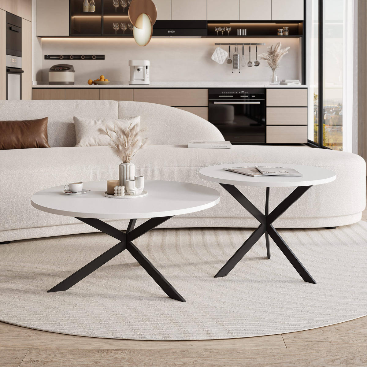 COUCHTISCH rund auf MDF,Weiß - Schwarz/Weiß, Holzwerkstoff (75/75/36cm) - Idohome