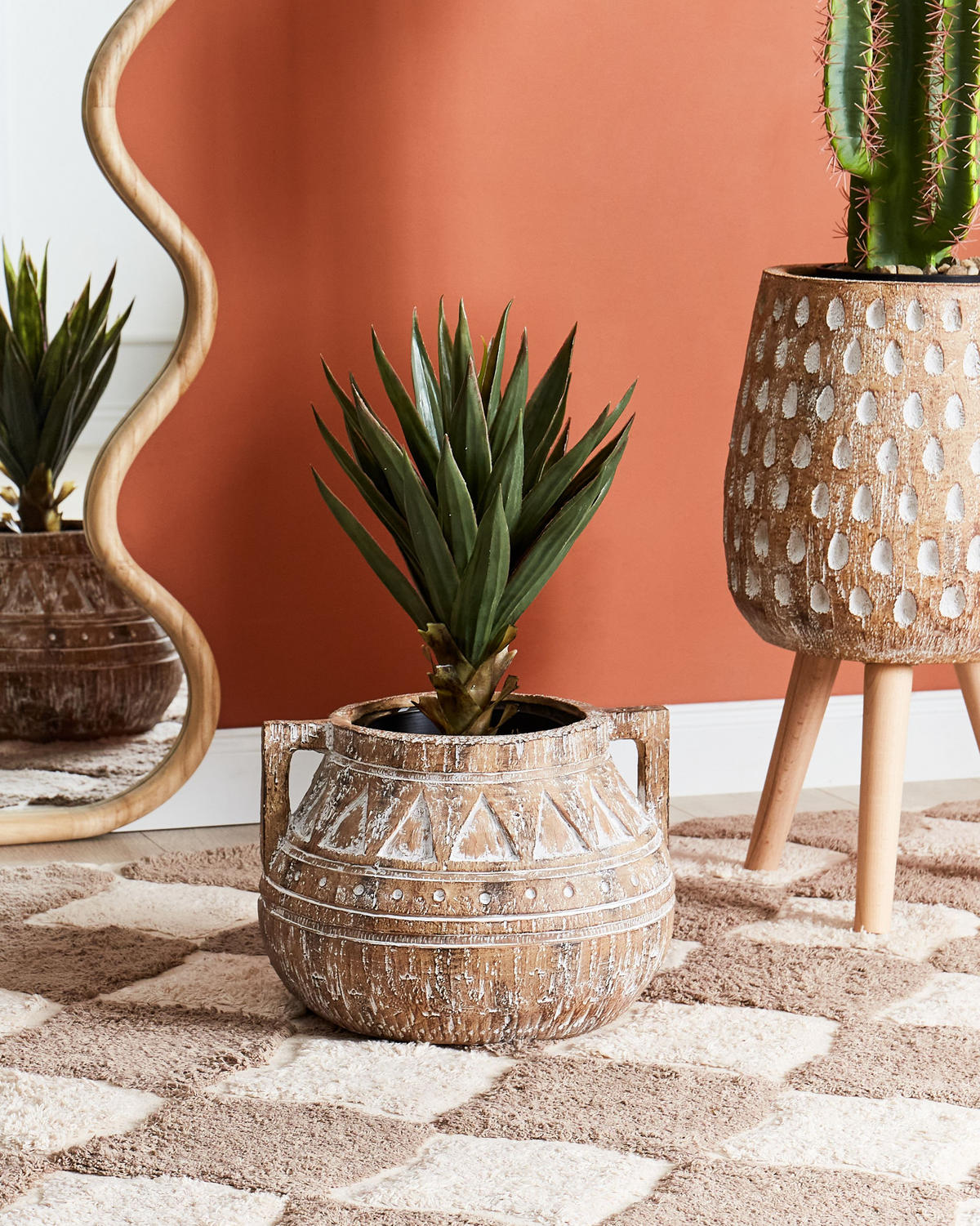 BLUMENTOPF Braun Variegatum - Beige/Braun, Stein (27cm) - Beliani