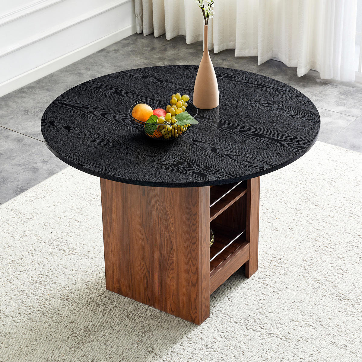 ESSTISCH 100/76 cm Walnuss/Schwarz aus MDF mit Stauraumfächern - Schwarz, Holzwerkstoff (100/100/76cm) - OKMYHOME