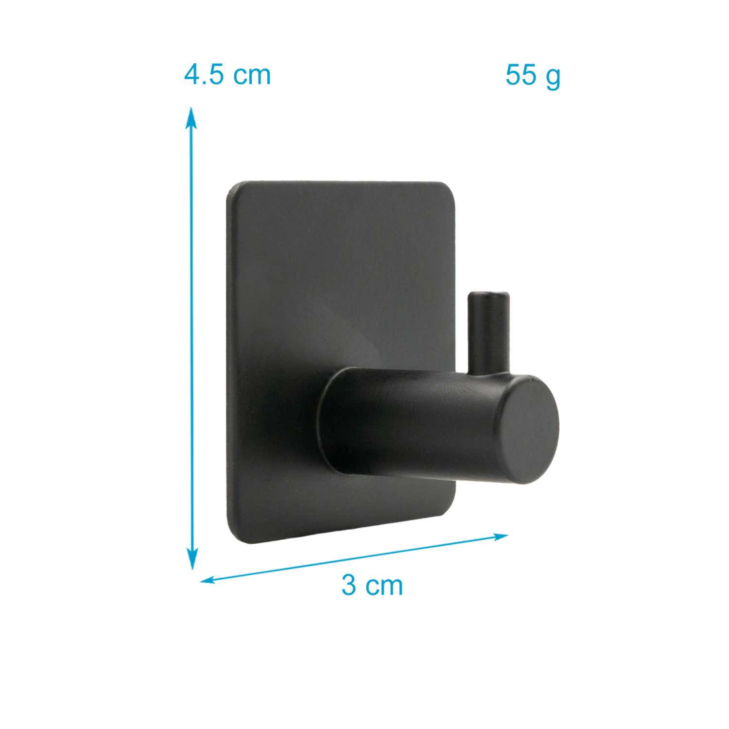 HANDTUCHHALTER selbstklebender Haken (4-tlg.) - Schwarz, Metall (4.5/3/4.5cm) - Intirilife