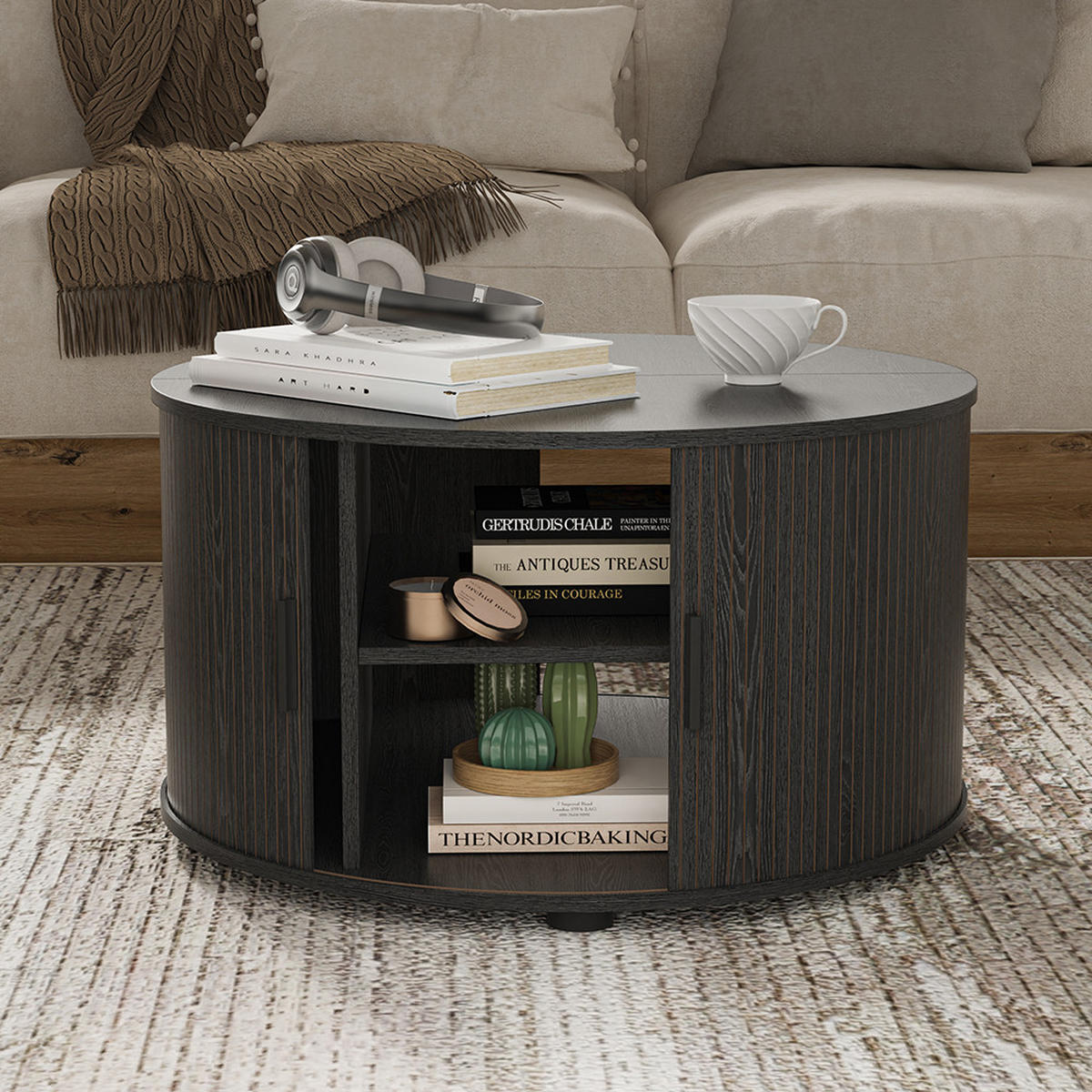 COUCHTISCH Selva Schwarz 80 x 80 cm mit Schiebetür - Schwarz, Holzwerkstoff (80/80/45cm) - Vicco