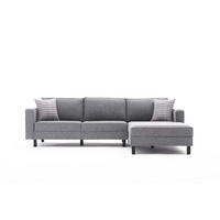 ECKSOFA mit elegantem Leinen-Bezug - Schwarz/Grau, Buchenholz/Textil (187/258cm) - myHomelando