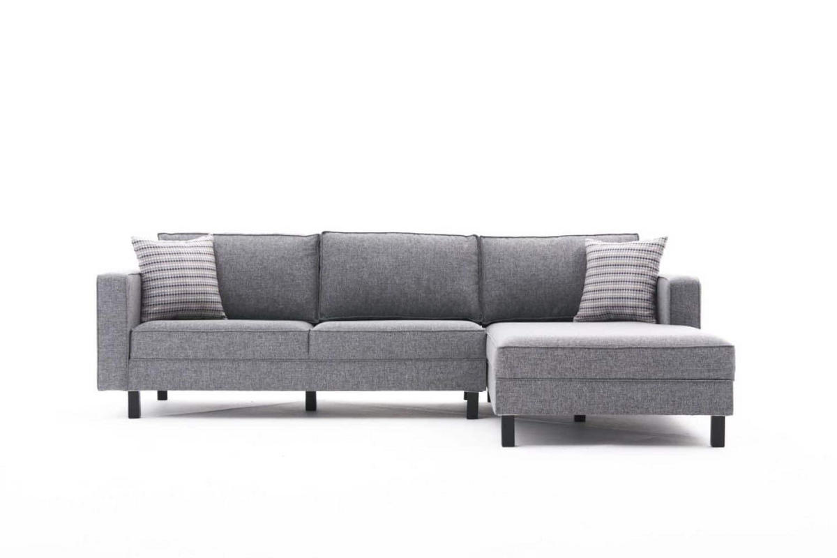 ECKSOFA mit elegantem Leinen-Bezug - Schwarz/Grau, Buchenholz/Textil (187/258cm) - myHomelando