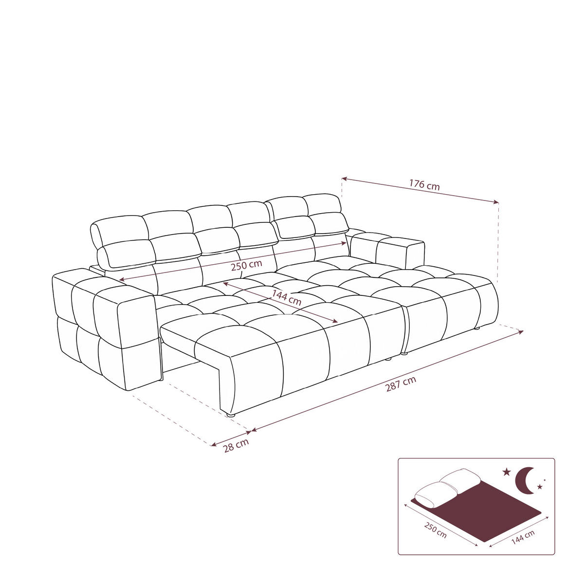 ECKSOFA TENDER Rechts mit Schlaffunktion und Verstellbare Kopfstützen, Chenille grau - Schwarz/Grau, Holz/Kunststoff (176/315cm) - Muffo