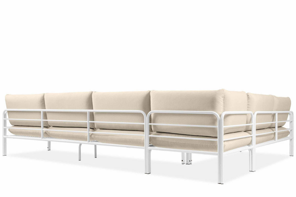 GARTENECKSOFA RAMBE 5-Sitzer mit Kissen, Weiß/Cremeweiß - Creme/Weiß, Textil/Metall (304/80/229cm) - KONSIMO®