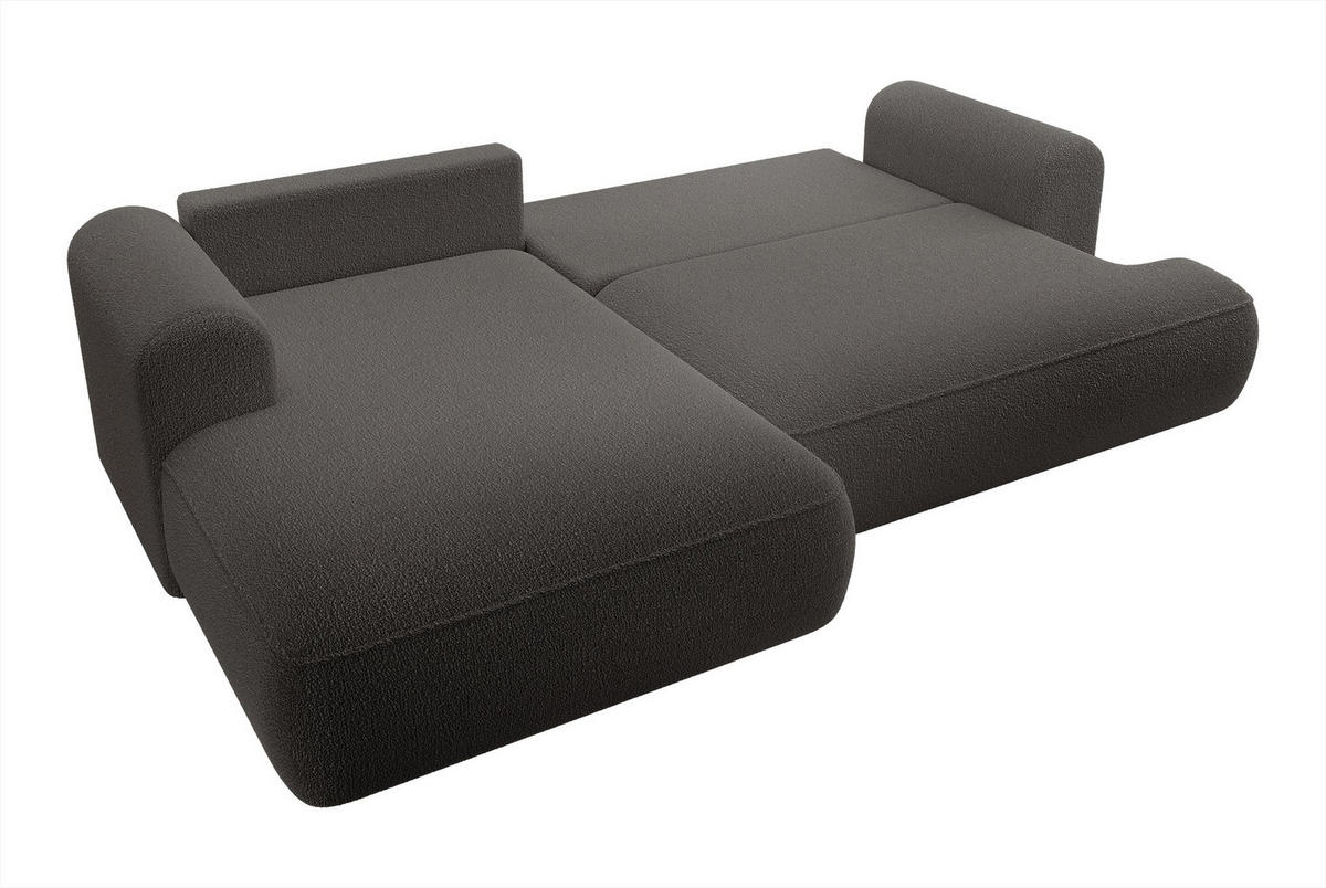 ECKSOFA Ovo Dunkelgrau Boucle - Dunkelgrau/Schwarz, Kunststoff/Textil (260/165cm) - Selsey