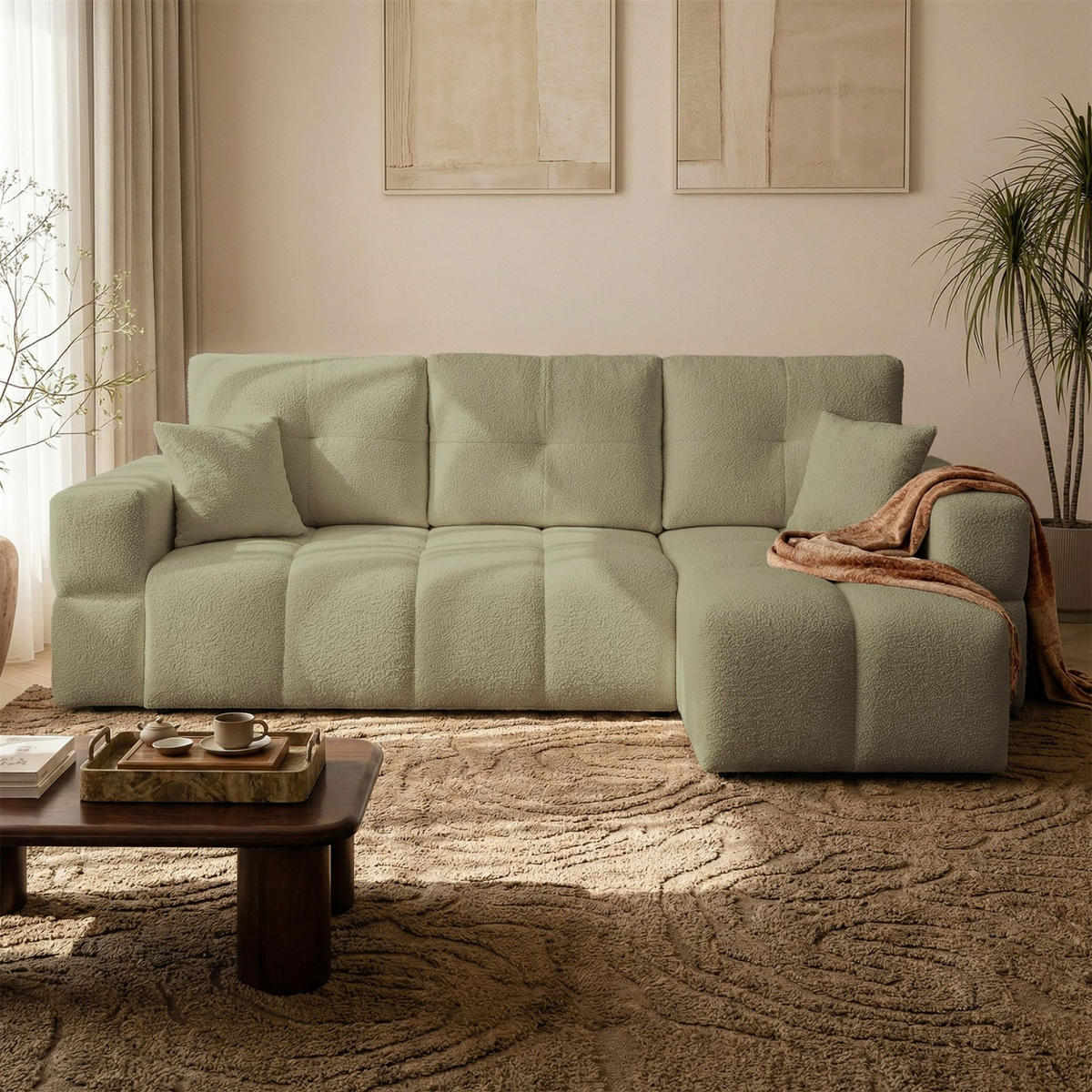ECKSOFA Denise Mit Schlaffunktion - Grün, Holzwerkstoff/Textil (148/250cm) - Fun Möbel
