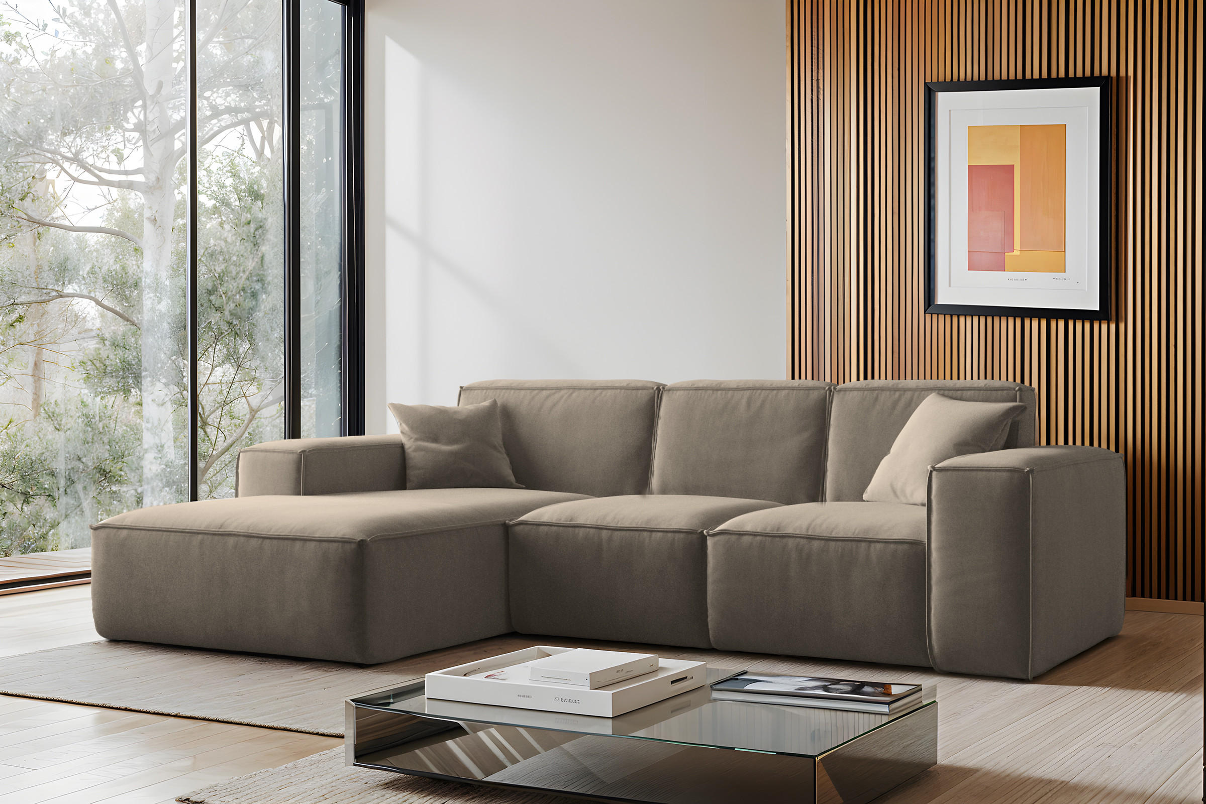 ECKSOFA L-Form Siena Stoff Salvador Dunkelbeige Links - Cappuccino, Holz (165/266cm) - Kaiser Möbel