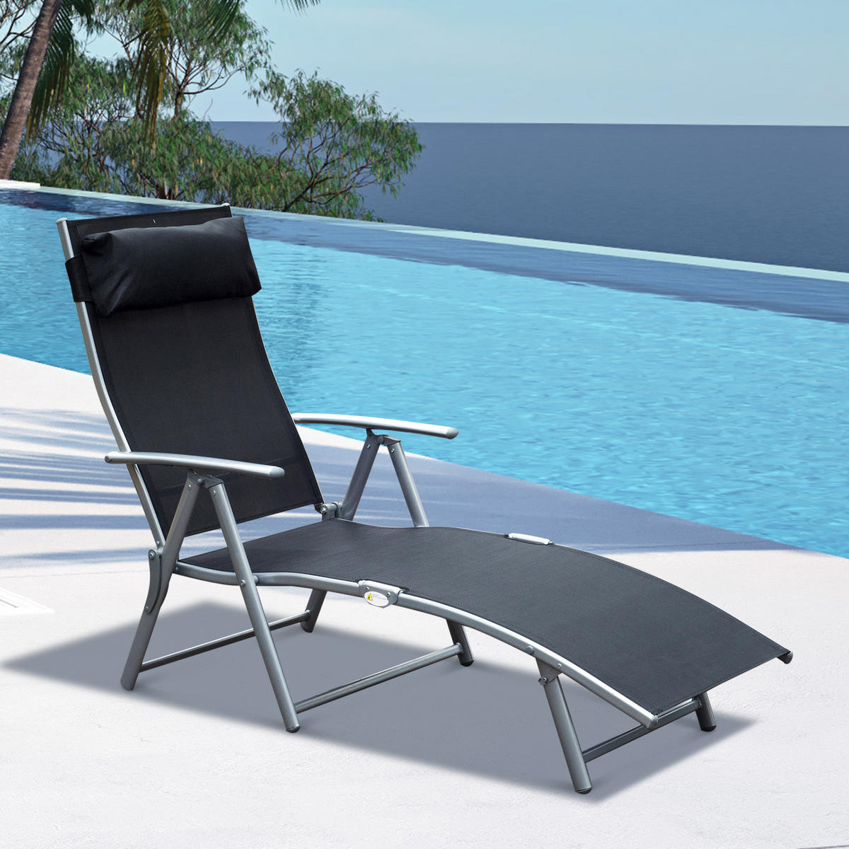 SONNENLIEGE DE-13547 7-fach verstellbar mit Kopfstütze Schwarz - Schwarz, Metall (63.5/100.5/137cm) - ComfortXL