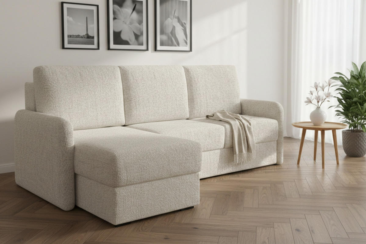 ECKSOFA BIANCO 215 cm breit in Stoff Creme links - Creme, Holzwerkstoff/Textil (215/145cm) - Deine Möbel 24