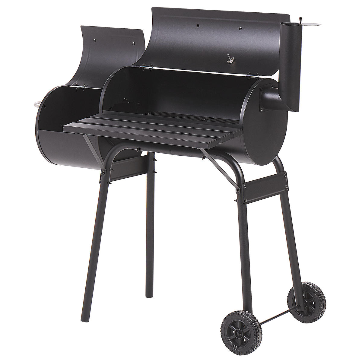 HOLZKOHLEGRILL mit Räucherkammer schwarz rollbar Katla - Schwarz, Metall (66/114/110cm)