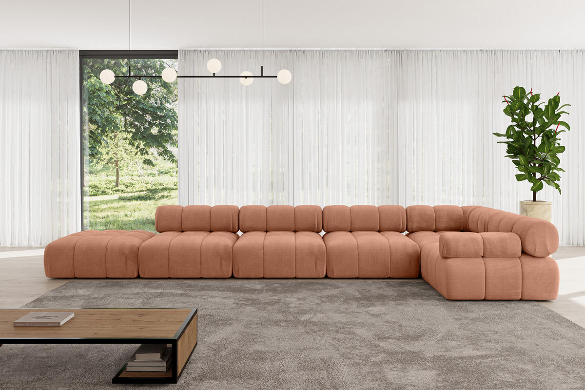 ECKSOFA modulares Sofa Felto-L3 - 475x190x70 cm Apricot Velours - Koralle, Holzwerkstoff/Textil (475/190cm) - ALTDECOR