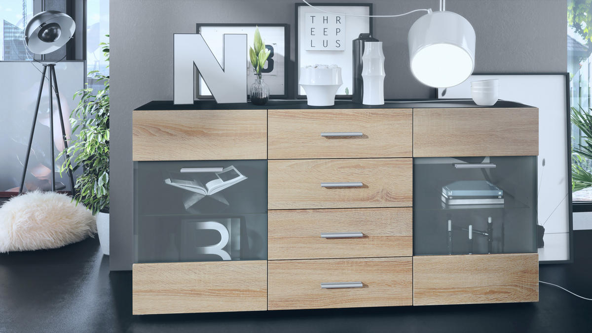 SIDEBOARD Carlos Eiche sägerau - Eiche San Remo, Holzwerkstoff (139/72/35cm) - Vladon