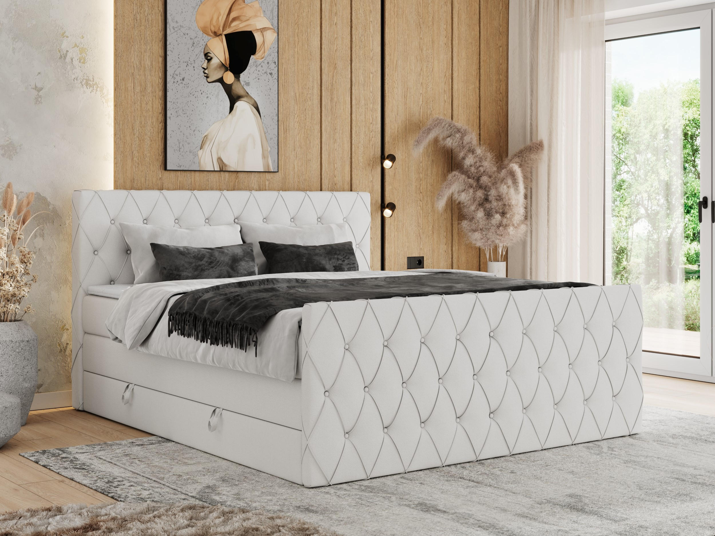 BOXSPRINGBETT MIREN KING DUO 120/200 Weiß Kunstleder - H3 - Weiß, Holz/Textil (120/200cm) - MKS