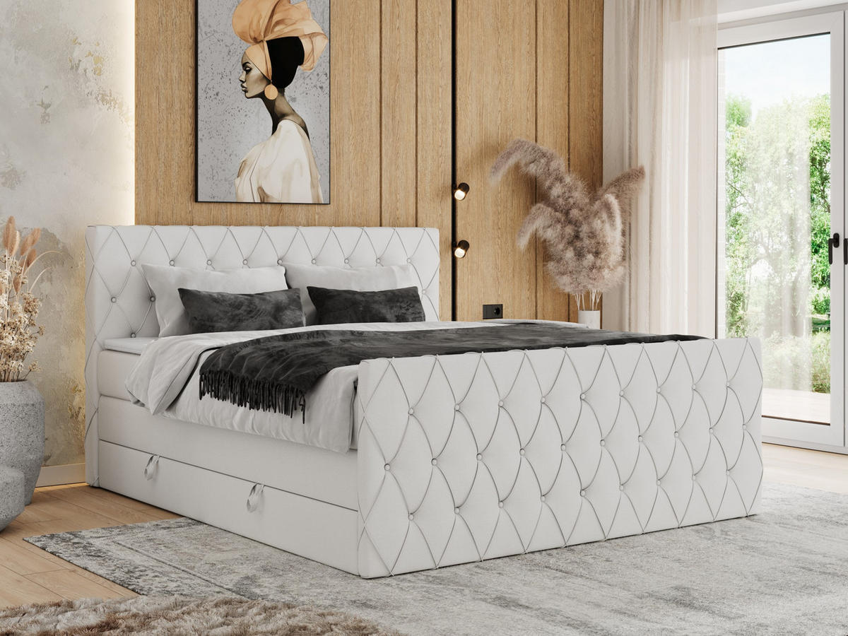 BOXSPRINGBETT MIREN KING DUO 160/200 Weiß Kunstleder - H4 - Weiß, Holz/Textil (160/200cm) - MKS