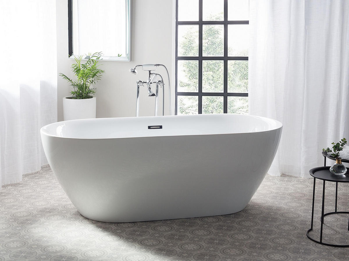 BADEWANNE FREISTEHEND 75x150x58 cm weiß Carrera - Weiß, Kunststoff (75/58/150cm) - Beliani