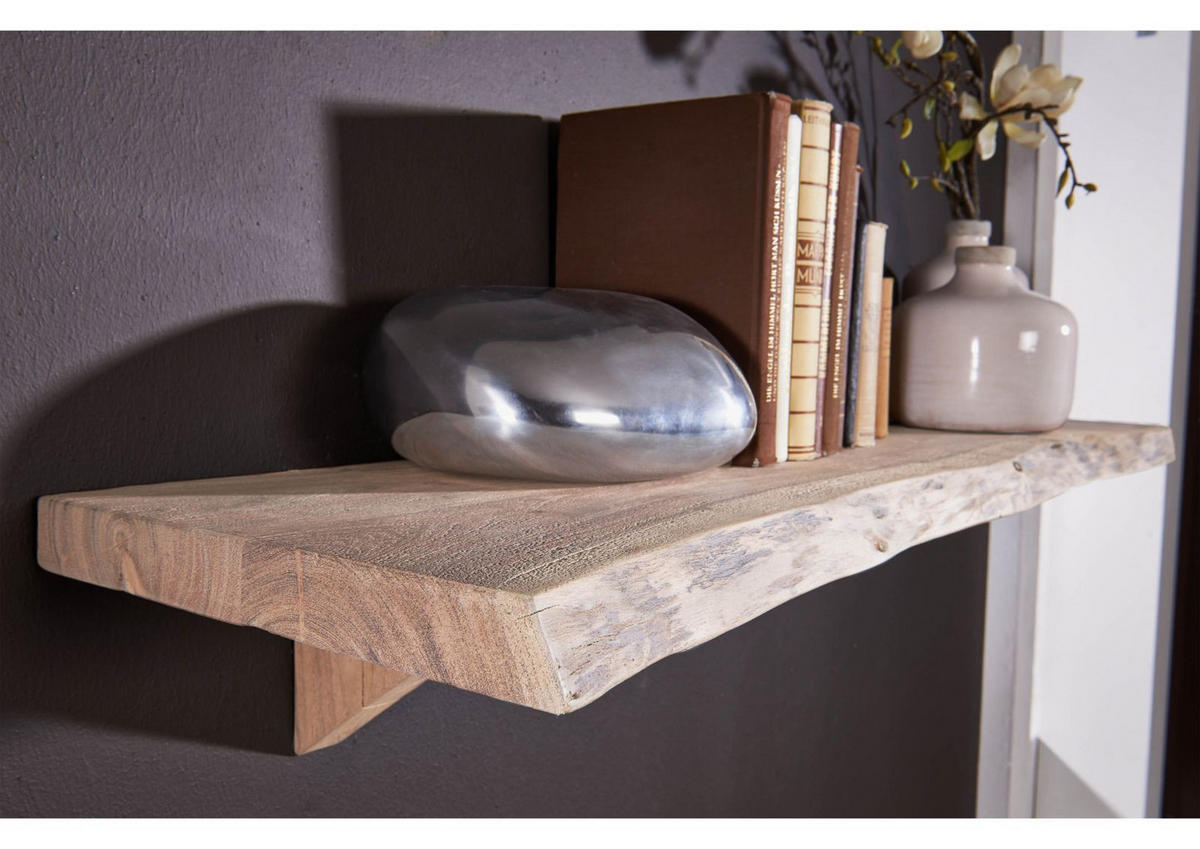 WANDREGAL Akazie 120x30x18 Natural Stone lackiert FREEFORM #139 - Beige, Holz (120/18/30cm) - Massivmoebel24