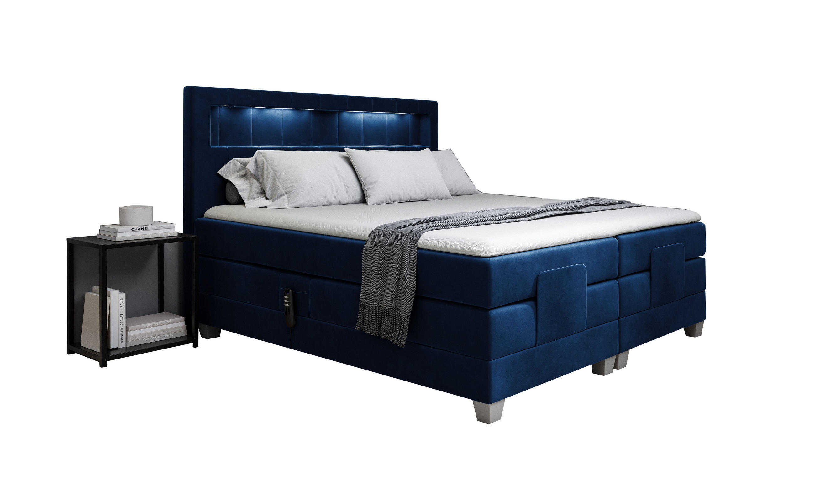 Meblini Boxspringbett Blau 200x200 cm